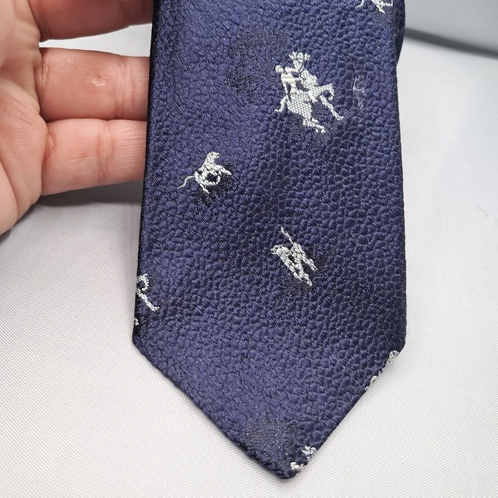 Vintage 50s Harris & Frank Kadjar Necktie Blue Pure Dye‎ Silk Pebble Horse USA